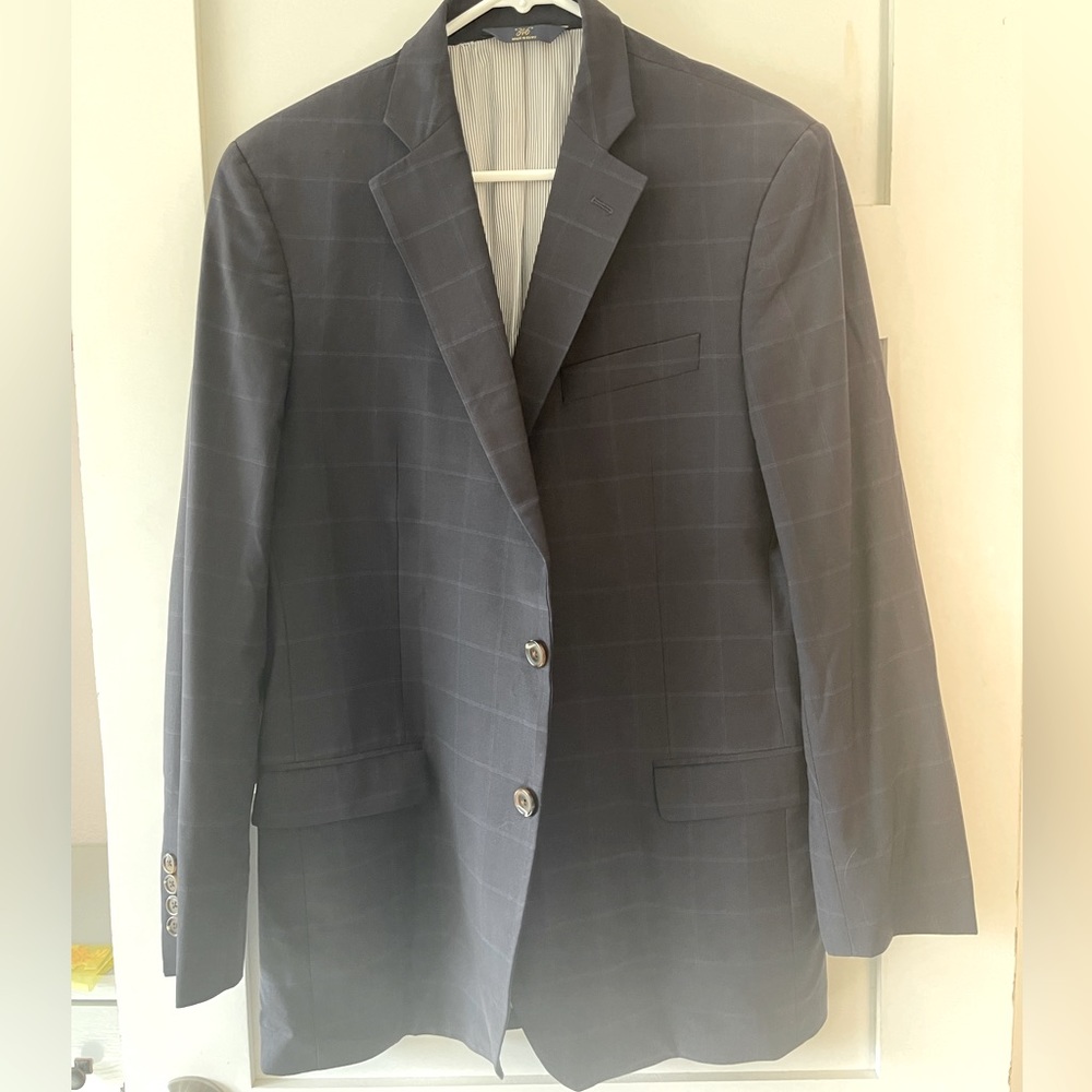 Navy blue plaid suit jacket